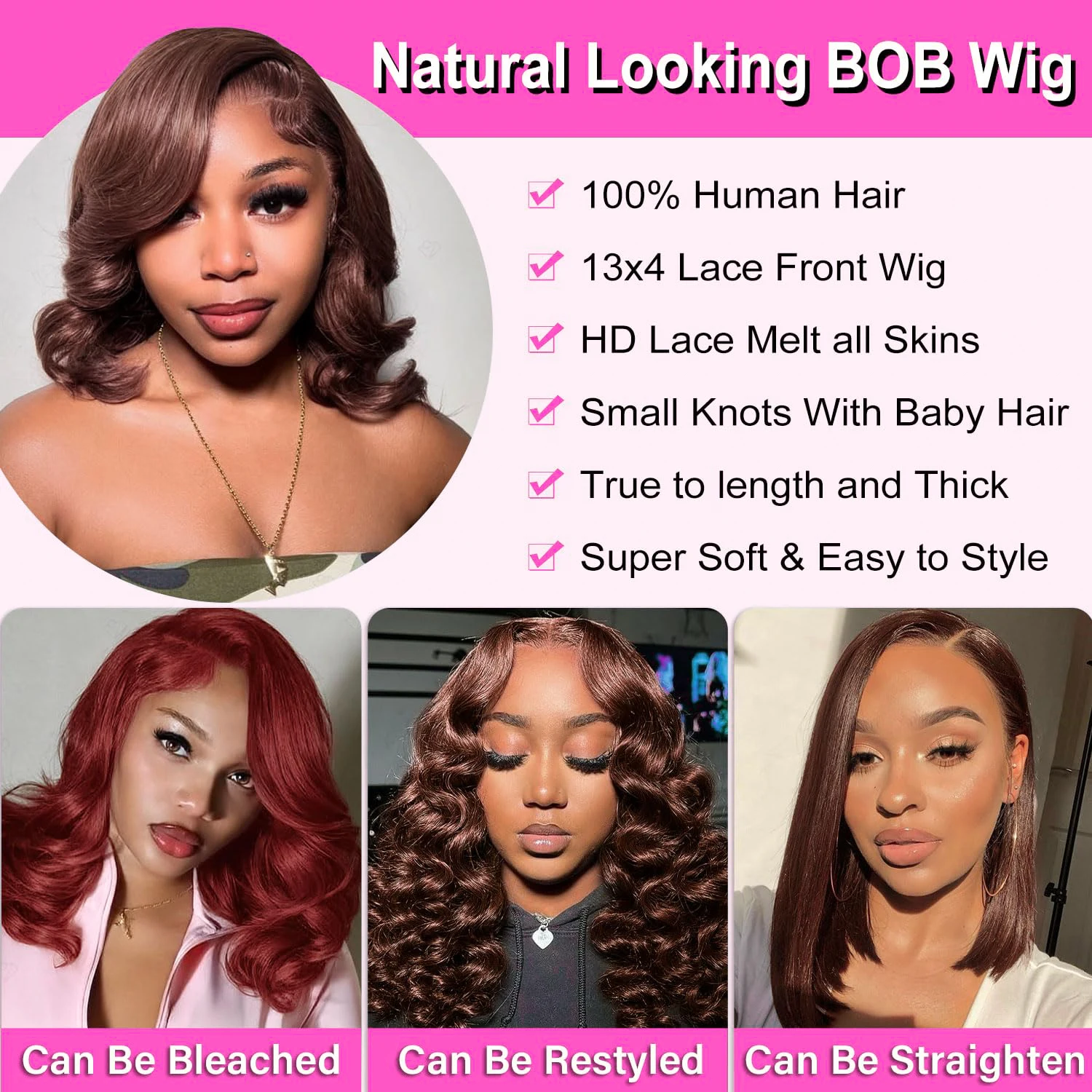 250% Density Chocolate Brown Bob Wigs Body Wave Human Hair 13x4 Lace Frontal Wigs Pre Plucked 100% Virgin Human Hair Color#4 Dark Brown Loose Wavy Lace Frontal Bob Wigs For Women