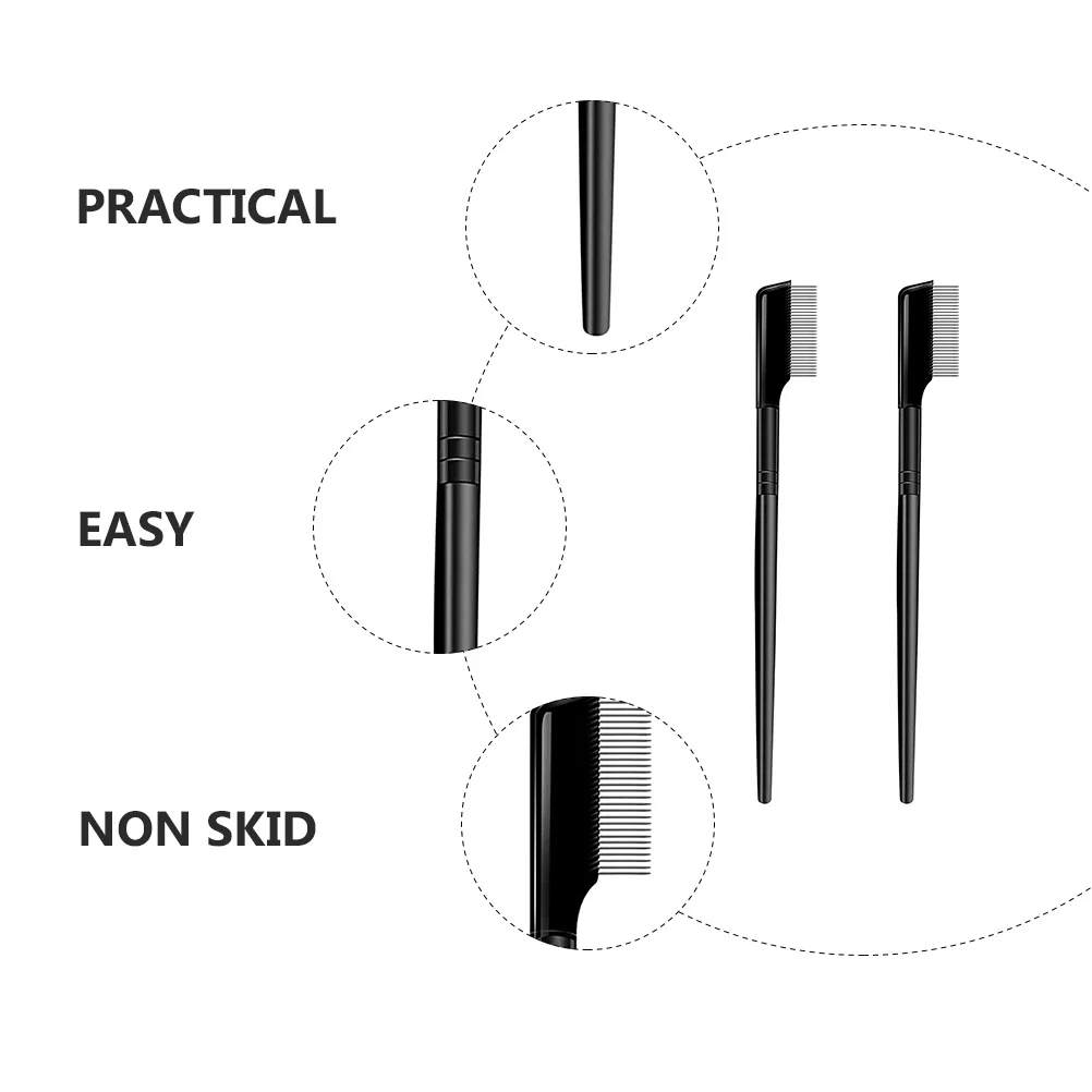 2pcs Eyebrow Eyelash Comb Dense Steel Needle Brow Grooming Tool For Lash Separation Shaping Portable Durable Makeup Brush