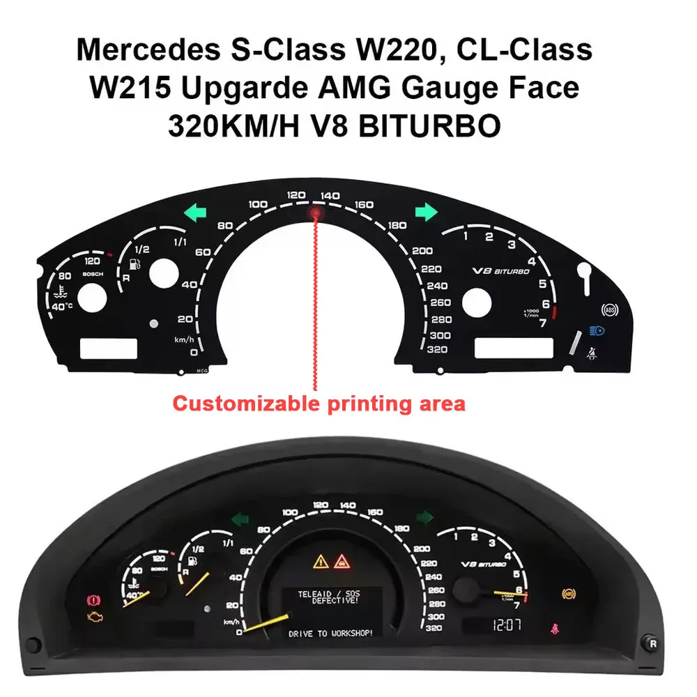 Für Mercedes S-Klasse W220 CL-Klasse W215 Upgrade AMG Anzeigefeld 320 km/h V8 360 km/h V12 Biturbo Tachometer-Cluster – Detail 2