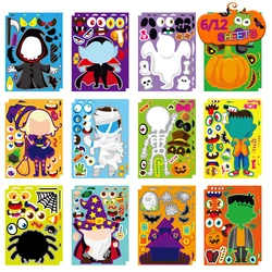 6/12Sheets Children DIY Puzzle Sticker Halloween Make-a-Face Create Your Own Pumpkin Witch Children Party Decoration Kids Toys