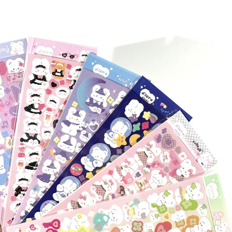Korean Kawaii Cute Cartoon Animal Rabbit Bear Stickers Handbook Photo Album Star Card Photo Notebook Diary Decorative Stickers