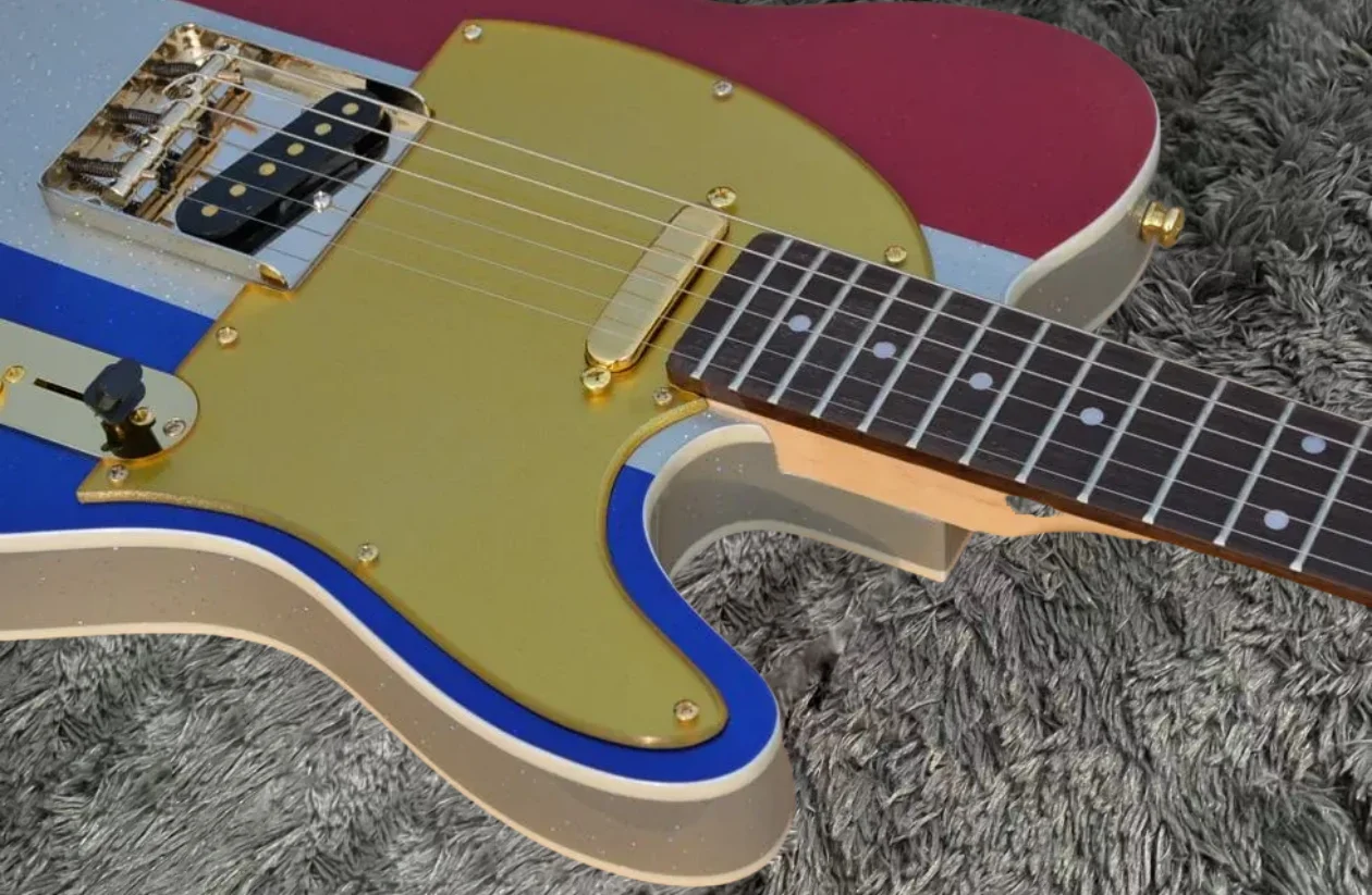 شحن مجاني باك أوين طبعة محدودة 1996 كبير لامع أحمر أبيض أزرق جيتار كهربائي موالفات ذهبية عتيقة ، صورة ذهبية #2