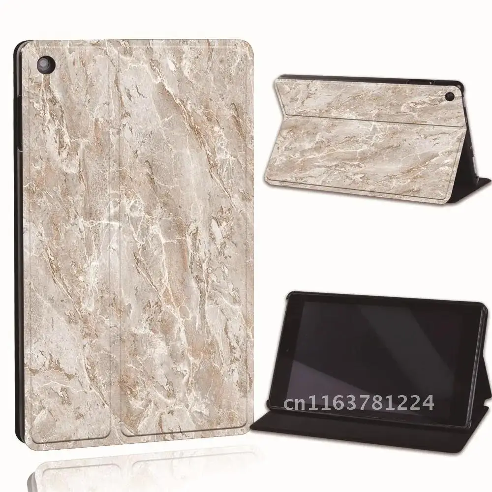 Case For Fire 7 5/7/9th  Fire HD 8 10 alexa Printed PU Leather Smart Tablet Stand Folio Cover Marble tablet Stand Case + Stylus