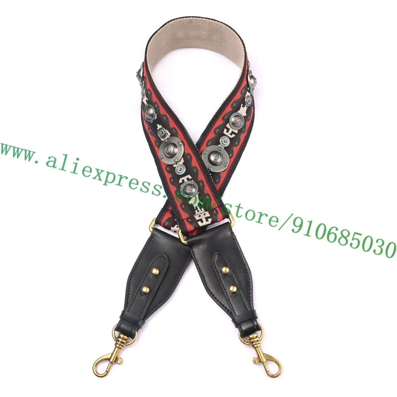 

Non-adjustable Nail Studs Embroidery Fabric Shoulder Strap For Designer Lady Handbag Women Bag Purse Carry Belt