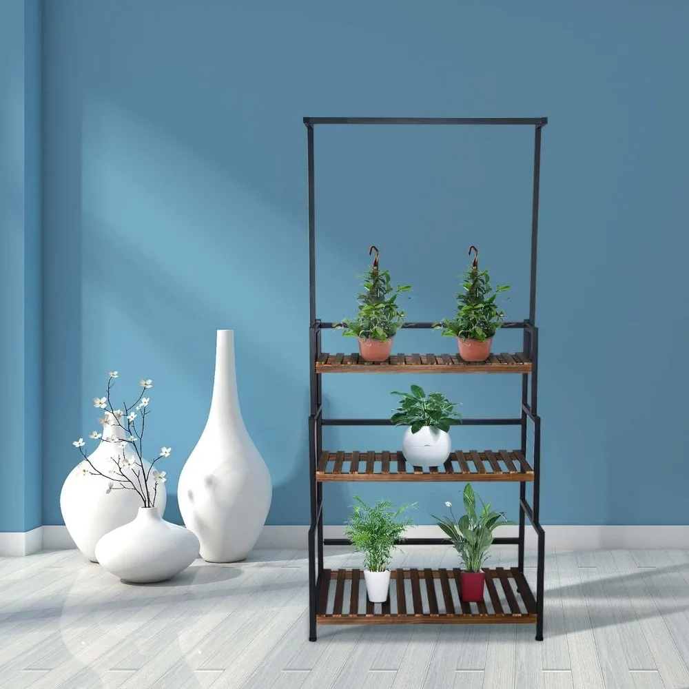 68 Inch Tall Metal 3-Tier Hanging Plant Stand Planter Shelves Flower Pot Organizer Rack Multiple Flower Pot Display Holder