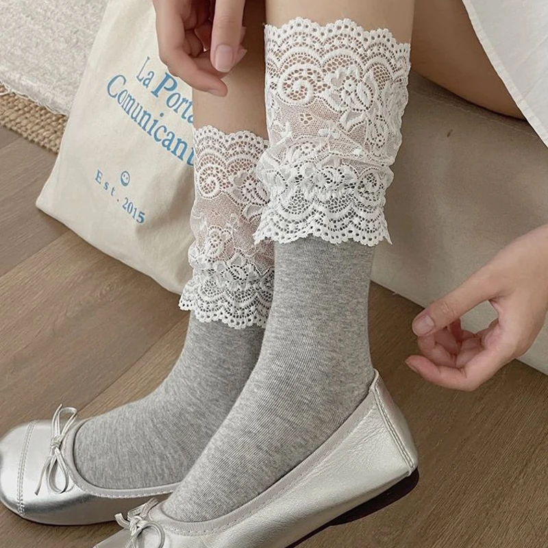 

3 Pairs Ladies' Socks Set Korean Simple Lace Sweet Lolita Kawaii Cute JK Pile Socks High-quality Comfortable Socks For Girl