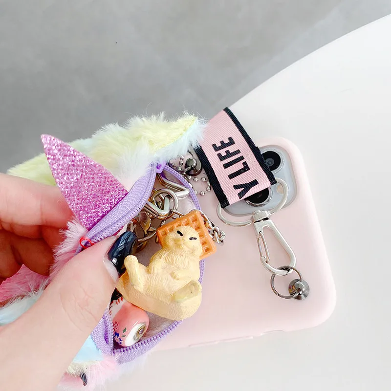 Plush Cat Coin Purses Cases For Samsung Galaxy S6 S7 Edge S8 S9 S10 Lite S10e S21 S20 FE Ultra Plus 3D Furry Wallet Bag Cover