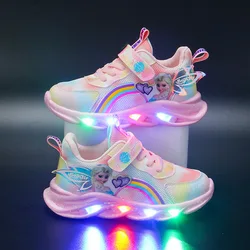 Elsa Frozen Princess Shoes Autumn Girls' Shining Sneakers LED lights up Children's walking shoes Toddler Sneakers