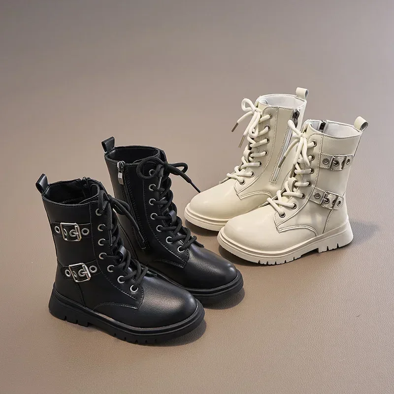 Sepatu BOOT pendek แฟชั่นสำหรับเด็กผู้หญิง, ใหม่ปี2024รองเท้าบูทหุ้มข้อรองเท้าพื้นยางรองเท้าลำลองสำหรับเด็กฤดูใบไม้ร่วงฤดูหนาว