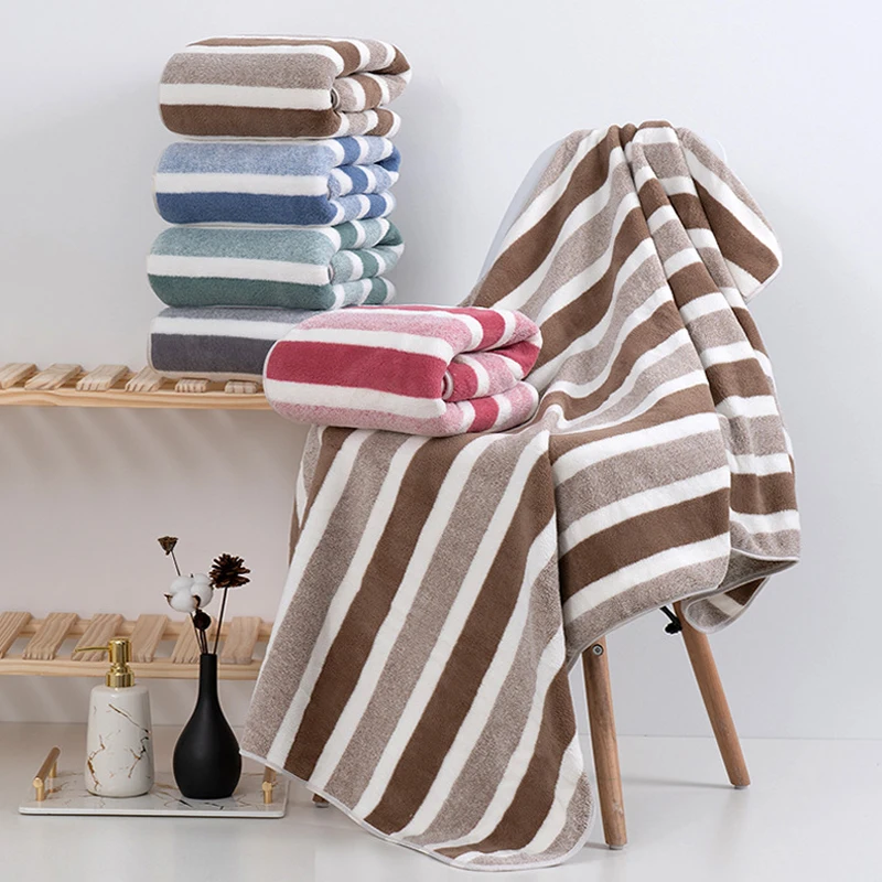 Thickened Striped Absorbent Bath Towel Soft Face Towel for Home Absorbent and Comfortable Couple's Large Towels Wrapping Towels