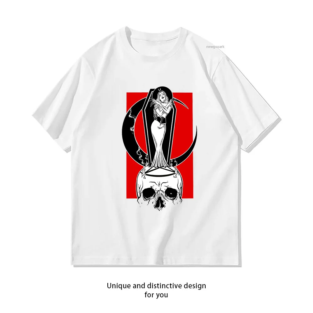 Vampire Girl Skull design Gothic Aesthetic Dark Goddess t-shirt woman man Casual cotton printed t shirts Adult streetwear