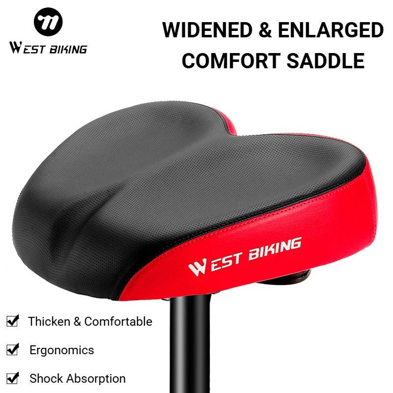

WEST BIKING Bike Saddle for Stationary Bikes/Electric Bicycle Shock Absorption Bike Cushion Widen Waterproof MTB Road Bike Seat