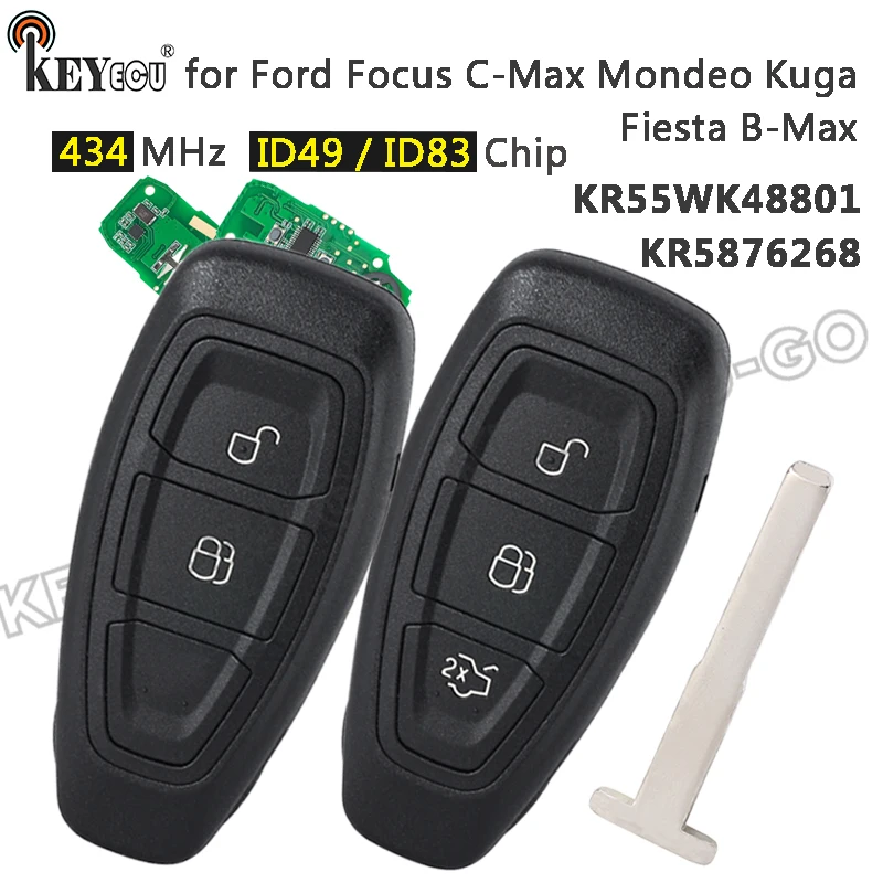 

KEYECU 434MHz ID49/ ID83 Chip FCC ID: KR55WK48801 KR5876268 Smart Remote Key Fob for Ford Focus C-Max Mondeo Kuga Fiesta B-Max