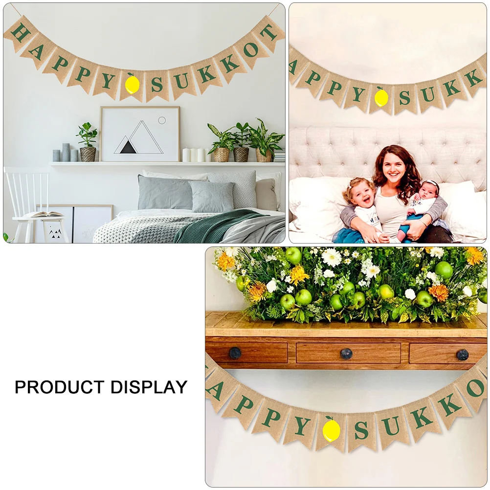 

1Pair Happy Sukkot Linen Banners Retro Party Decoration Banner for Wall Door Photo Backdrop Party Supplies Happy Sukkot Banner