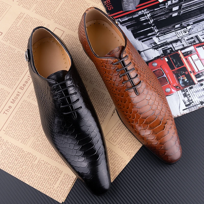 High Quality Designer Shoes New Men\'s Leather Shoes Casual Oxford Metal buckle Business Work Black Coffee Lace-up Handmade Man