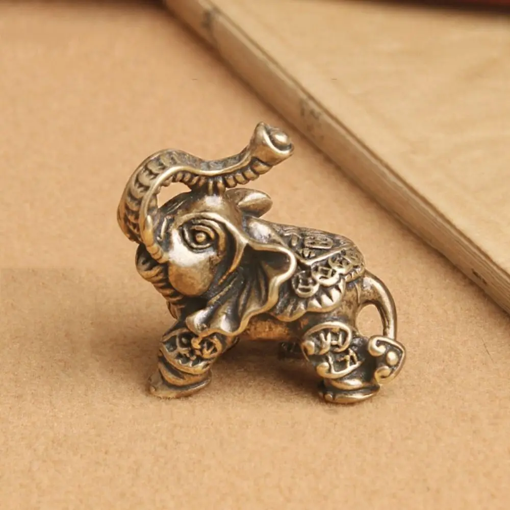 Creative Elephant Miniatures Lucky Wealth Texts Small Alloy Fu Character Elephant Keychain Pendant Desktop Accessories