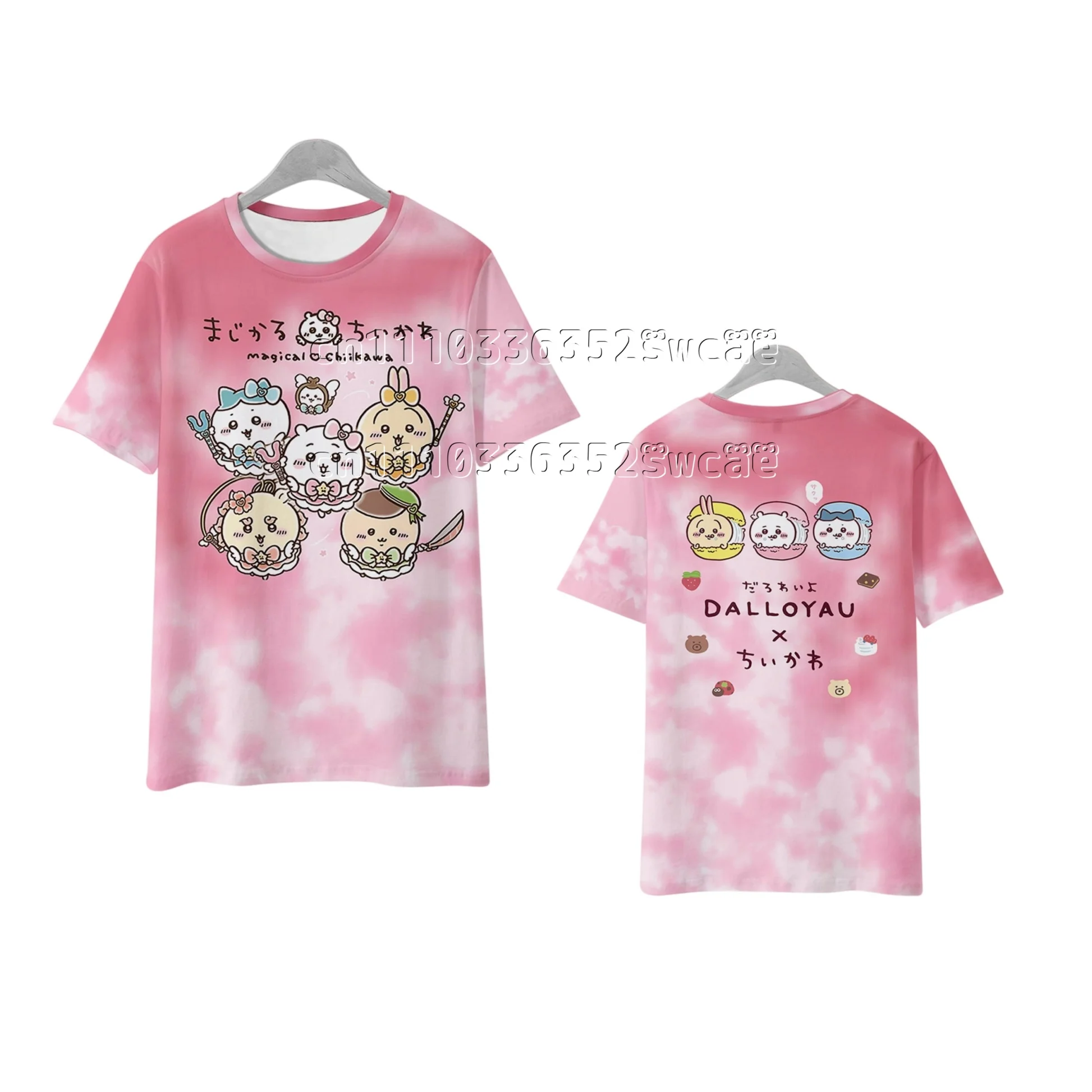 FamilyMatching Sommer Neue Chiikawa-Serie Anime T-Shirt Japanischer Niedlicher Charakter-Print Kurzarm Street Unisex T-Shirt – Detail 7