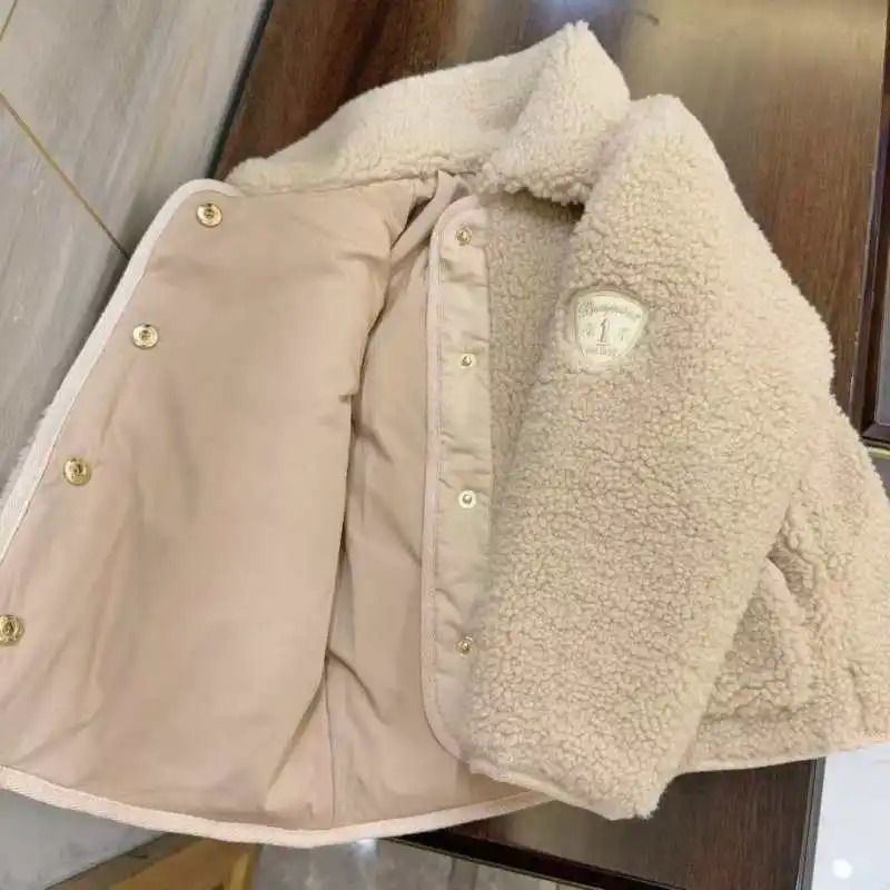 In stock 2025 BP Baby Girls Beige Coat Lamb Jacket Warm Coat for Girls Kids Boutique Clothes Pink Veat