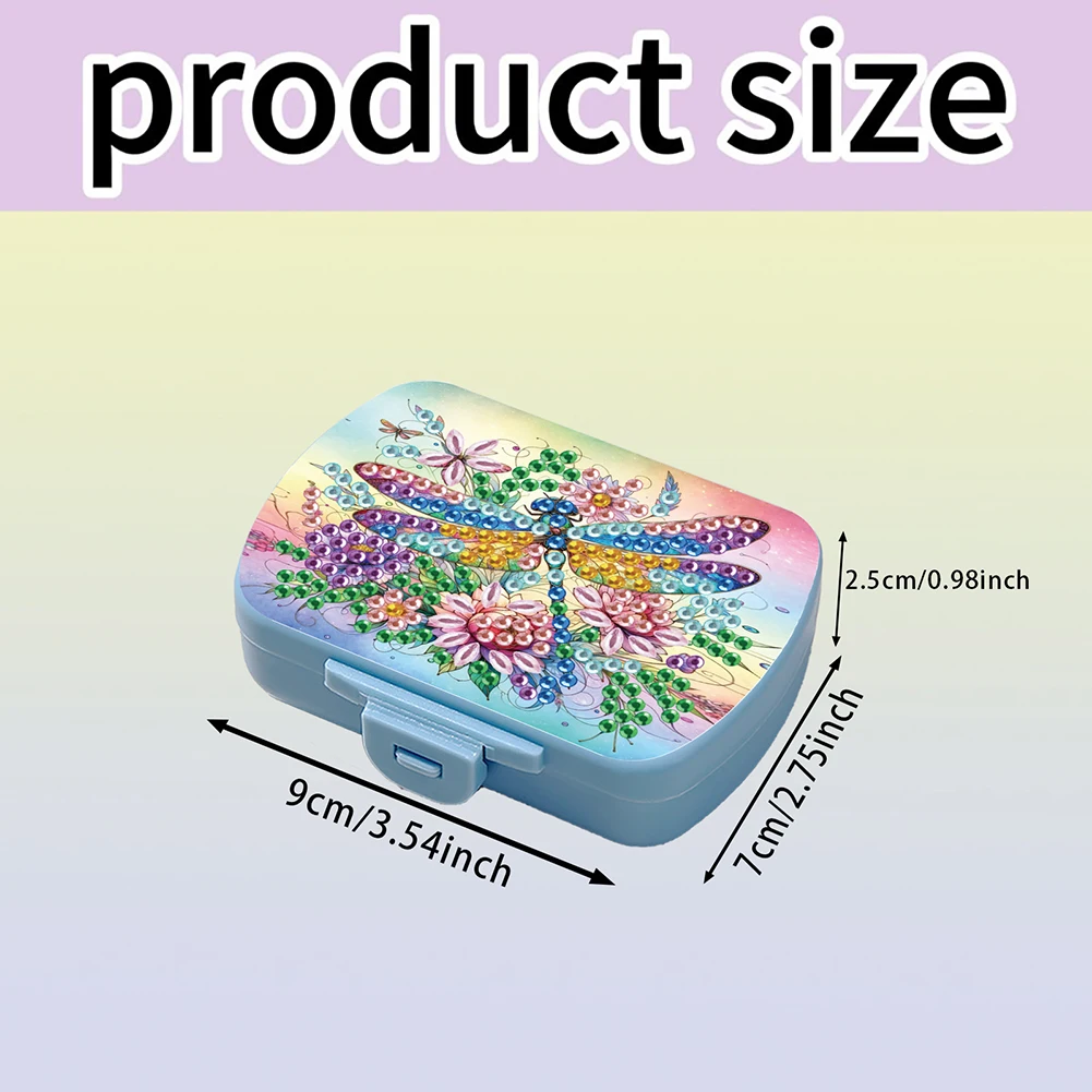 

Dragonfly Diamond Painting Kit Square Pill Box Portable Medicine Storage Box