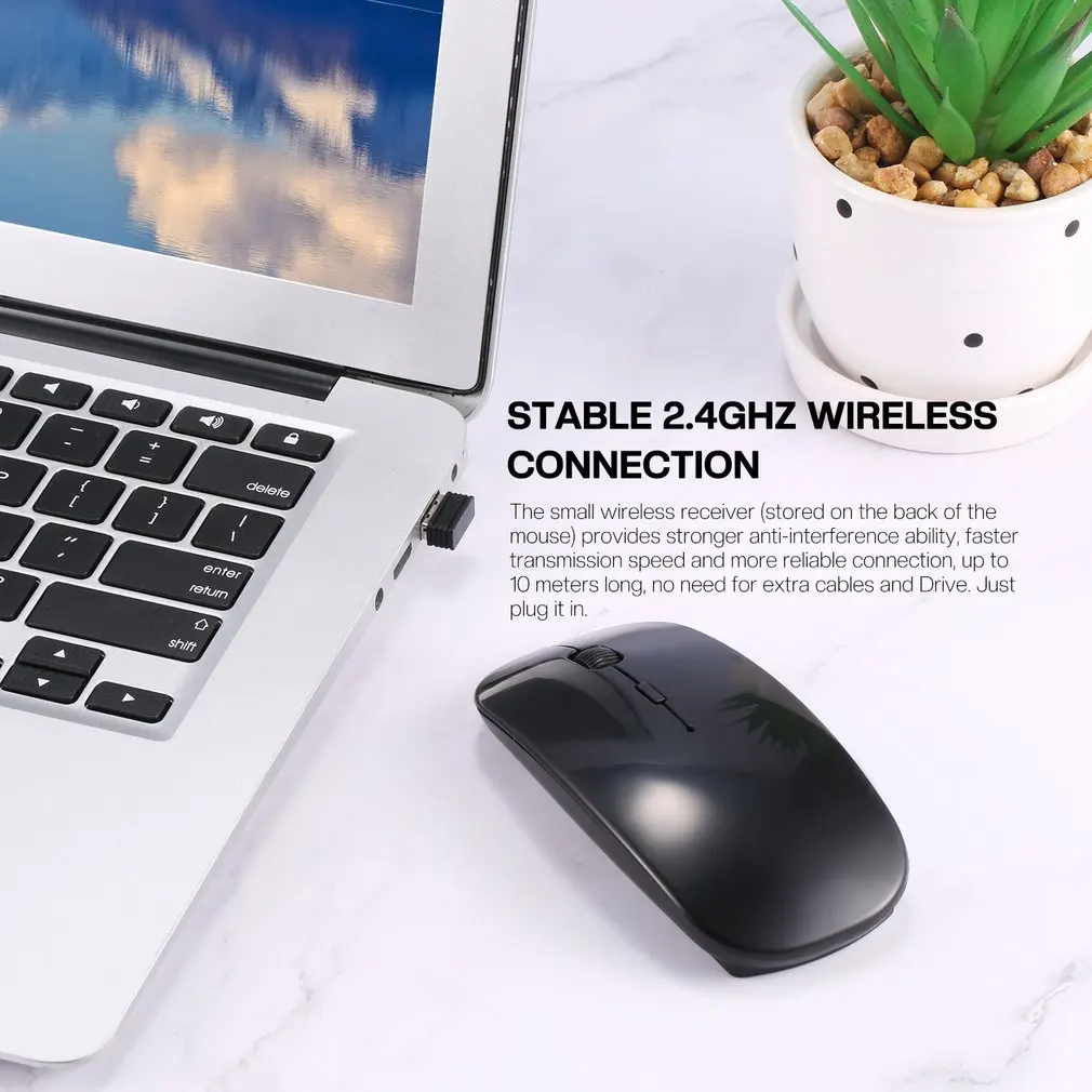 Wireless Rechargeable Mouse for Laptop Computer PC,  Slim Mini Noiseless Cordless Mouse, 2.4G Mice for Home/Office