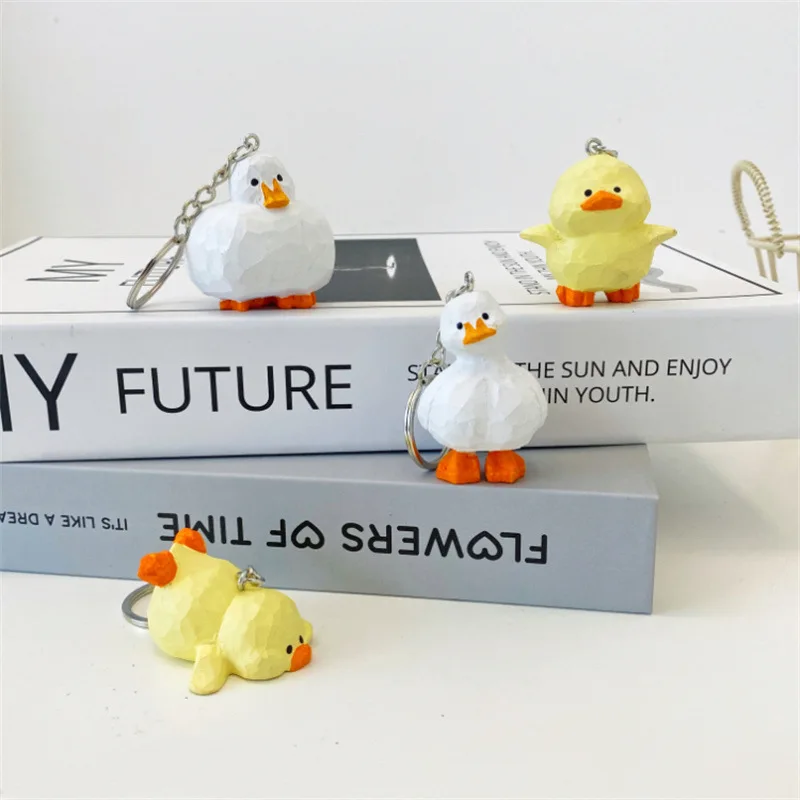 ​​​​​​​Handmade Wooden Carving Ducky Keychain Cute Duck Car Accessories Bag Charm Handcrafted Gift for Home Decor Craft Artwork
