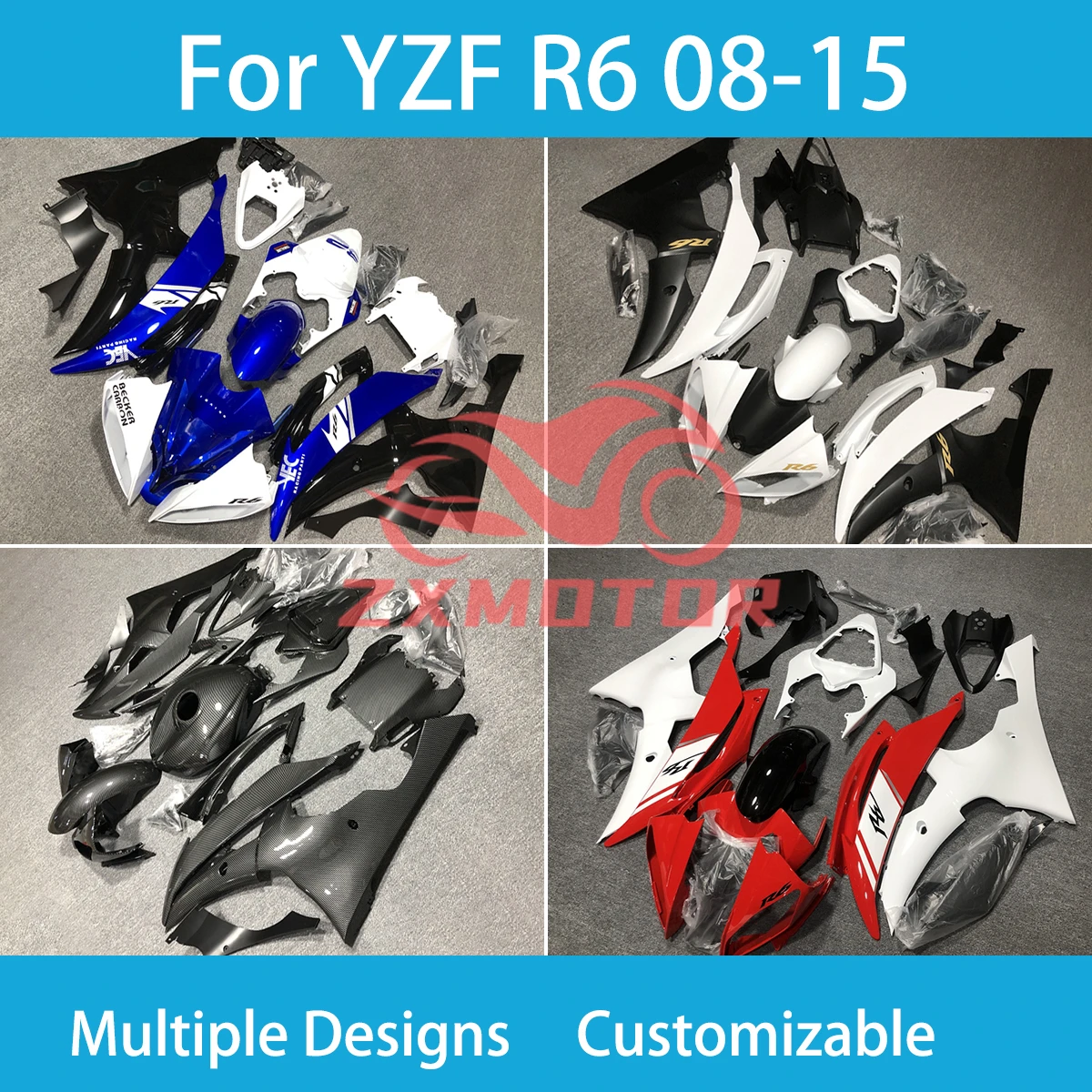 YZF R 6 08 09 10 11 12 13 14 15 ABS Plastic Fairing Kit for Yamaha YZF R6 2008 2009-2015 Customizable Motorcycle Fairings