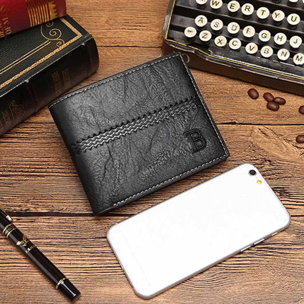 

Fashion Multi-position 2 Fold Purse Leisure Contracted Men's Short Wallet Durable Retro Male Leather Purse Pocket Purse