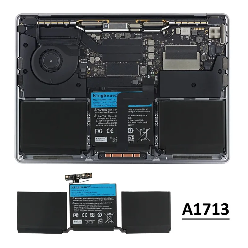In Stock KingSener A1713 For Apple MacBook Pro 13A1708 2016 2017 EMC 2978 3164 020-00946 MLL42LL Batteria AKKU 4700mAh