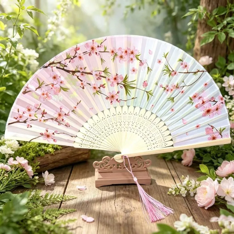 6 Inch Retro Floral Bamboo Folding Fan, Chinese Hand-Painted Handheld Fan, Home Decor, Dance Performance & Stage Props