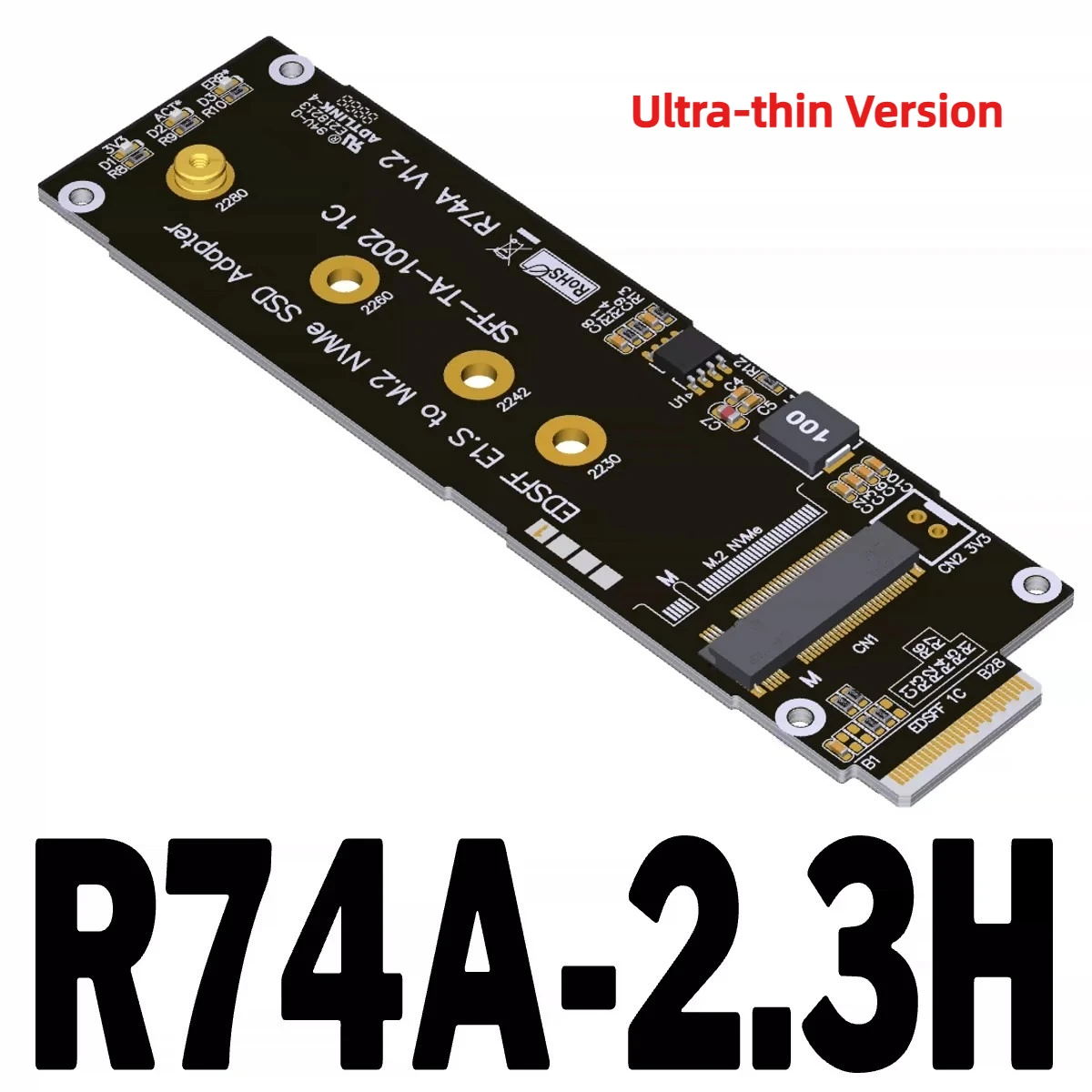 Pcie X4 5.0 Nvme Extension Riser Card M.2 SSD To EDSFF 4C+ E1.S Adapter For M.2 NGFF Key M 2230 Aluminum BOX Nvme Card 1U Server