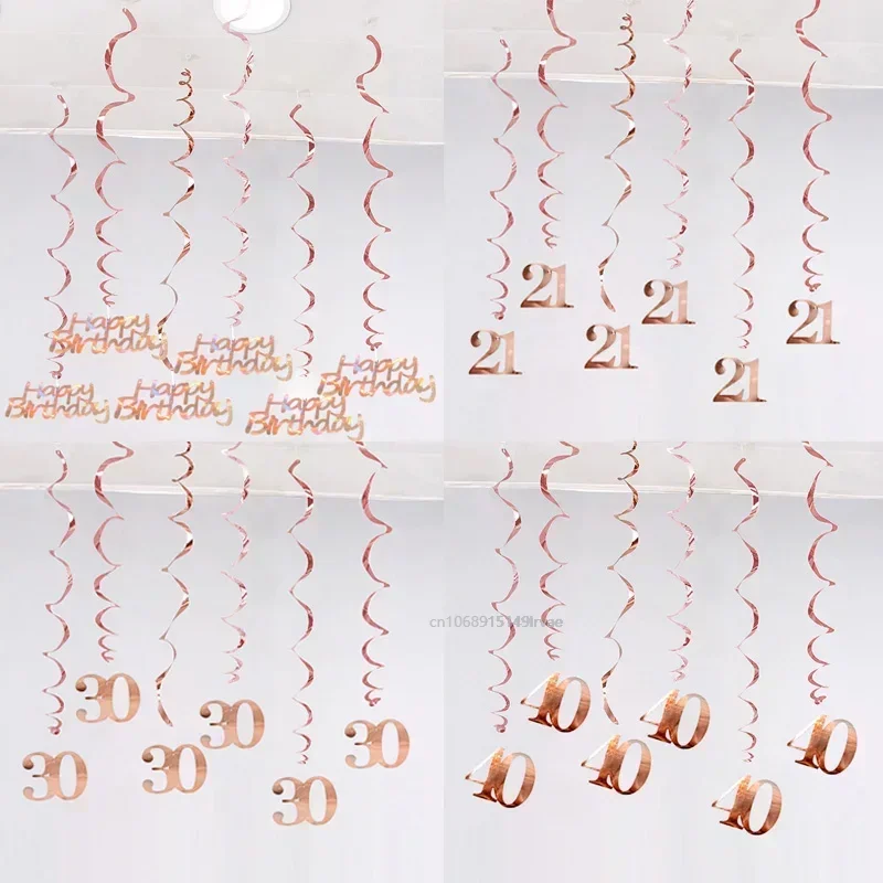 Decoración de feliz cumpleaños, suministros de oro rosa para fiesta, 6 unidades por lote, 16, 20, 21, 30, 40, 50, 60 y 70 años