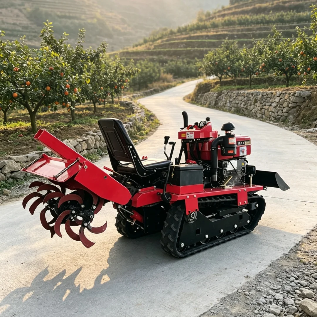 Customized Industry Preferred Crawler Rotary Tiller, 4WD Cultivation Equipment, Farm Tiller for Orchard and Greenhouse Farming