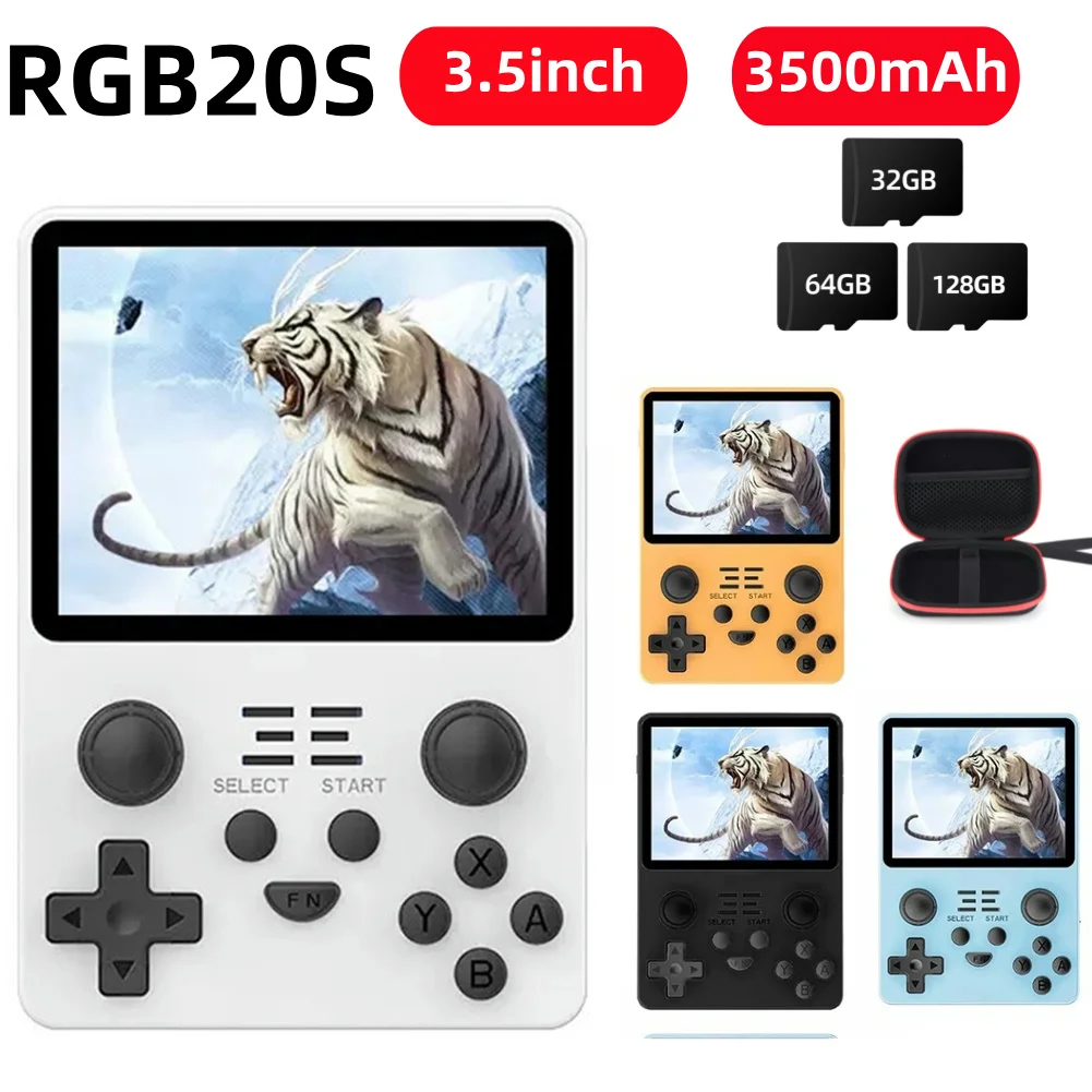 128/64/32G RGB20S Handheld Game Console Retro Portable 3.5inch IPS Screen RK3326 Open Source System Game Player 3500mAh