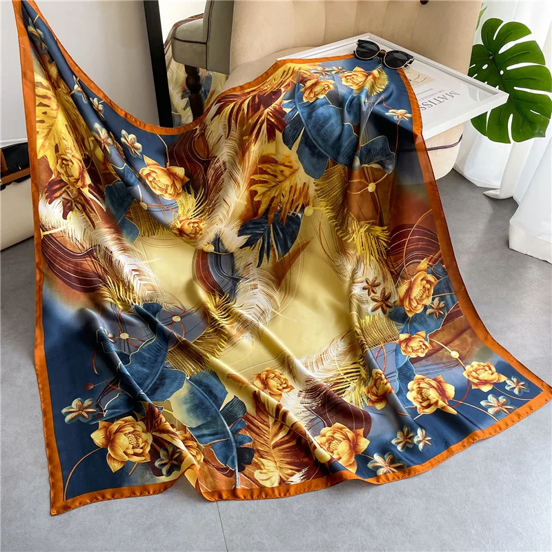 

New woman Fashion Square towel Flower Pattern Printing 110 Square scarf Decoration Headdress Gift headscarf high quality Shawl