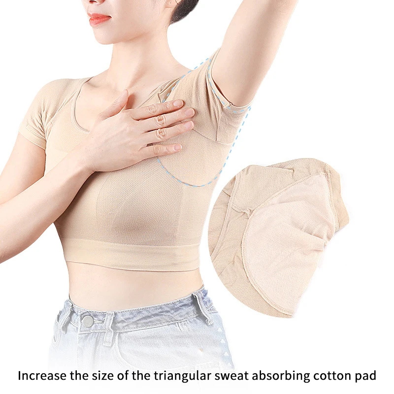 تحت الإبط امتصاص العرق وسادة سترة شبكة التجفيف السريع تي شيرت شكل تنفس العرق امتصاص مكافحة العرق وصمة عار الحليب الحرير