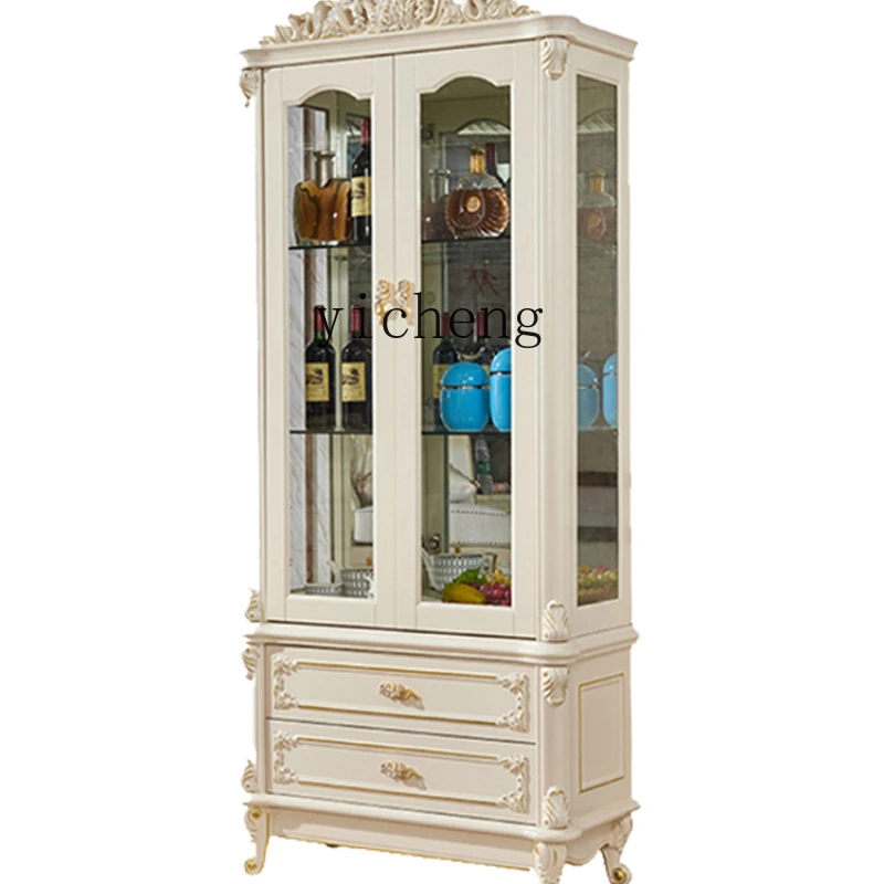 XL Wine Cabinet Living Room Wall Solid Wood Single and Double Door American Glass Curio Cabinet Display Cabinet