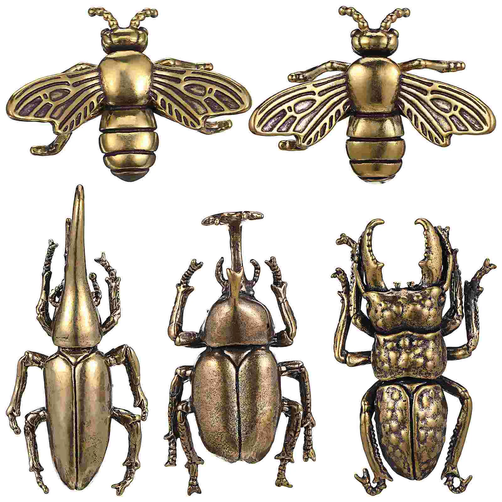 

5 Pcs The Ring Bronze Ornaments Brass Bee Animal Figurines Sculpture Statue