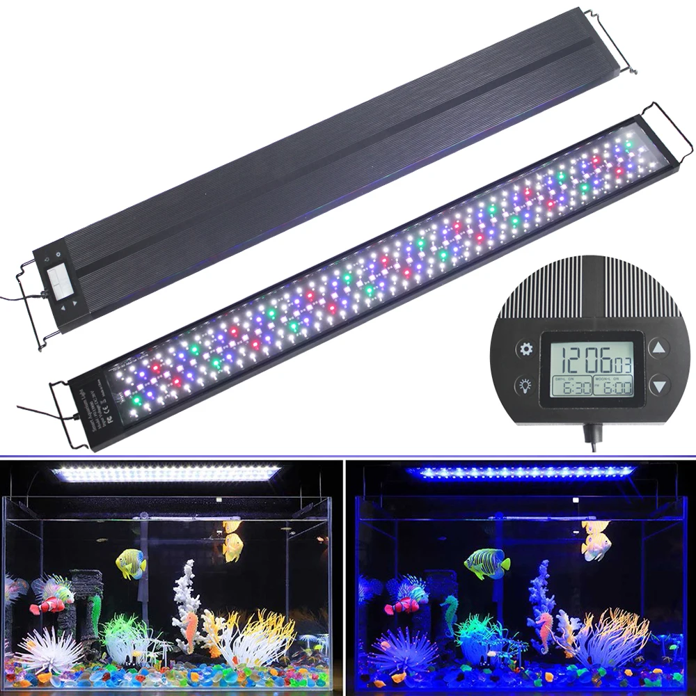 Waterproof 24-36inch LED Aquarium Lights Programmable Sunrise Sunset Timer Dimmer for Freshwater Fish WRGB Tropical Fish Tank