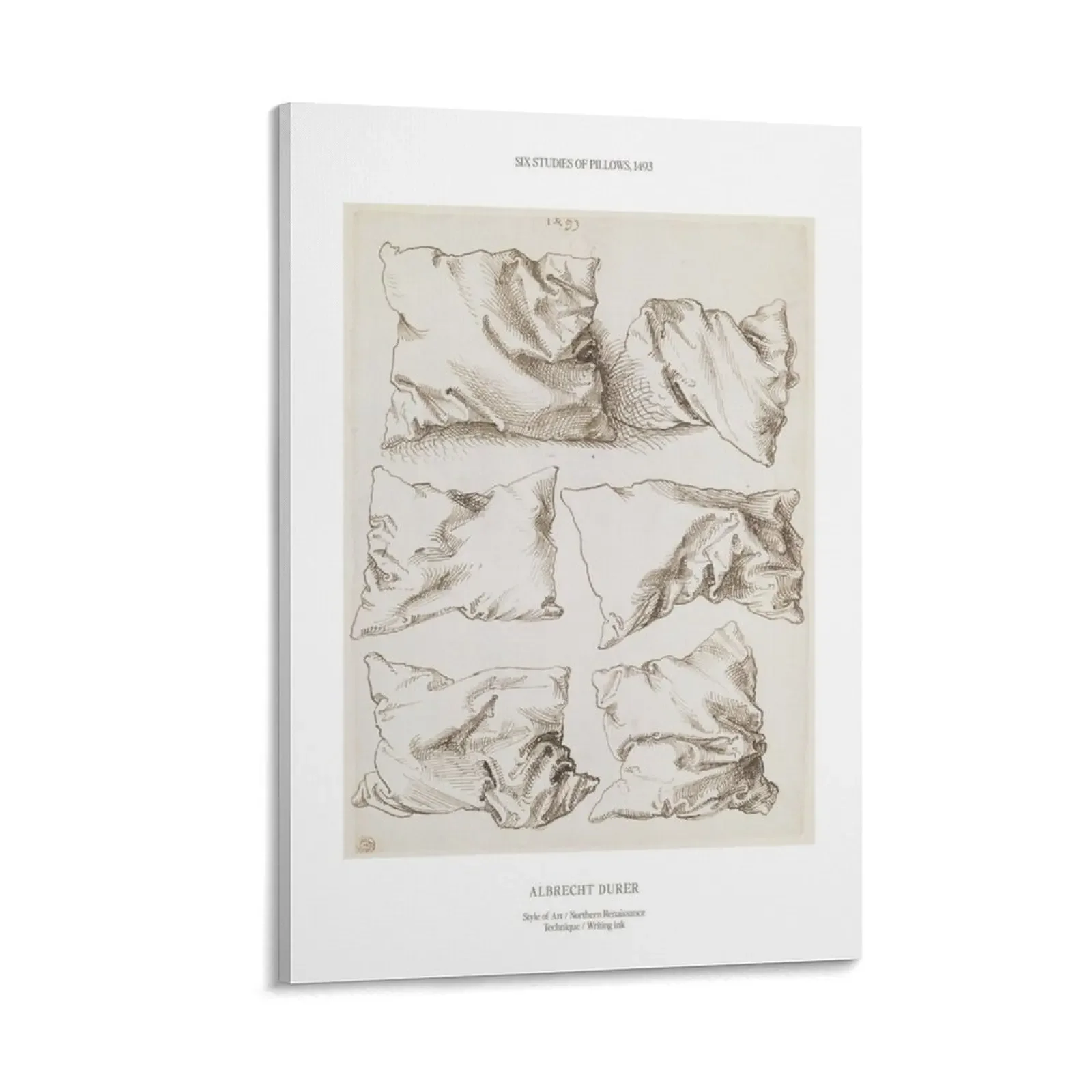 

Albrecht Durer Six Studies of Pillows Print Laundry Decor Still Life Line Wall Art Vintage Retro Northern Renais Canvas Painting