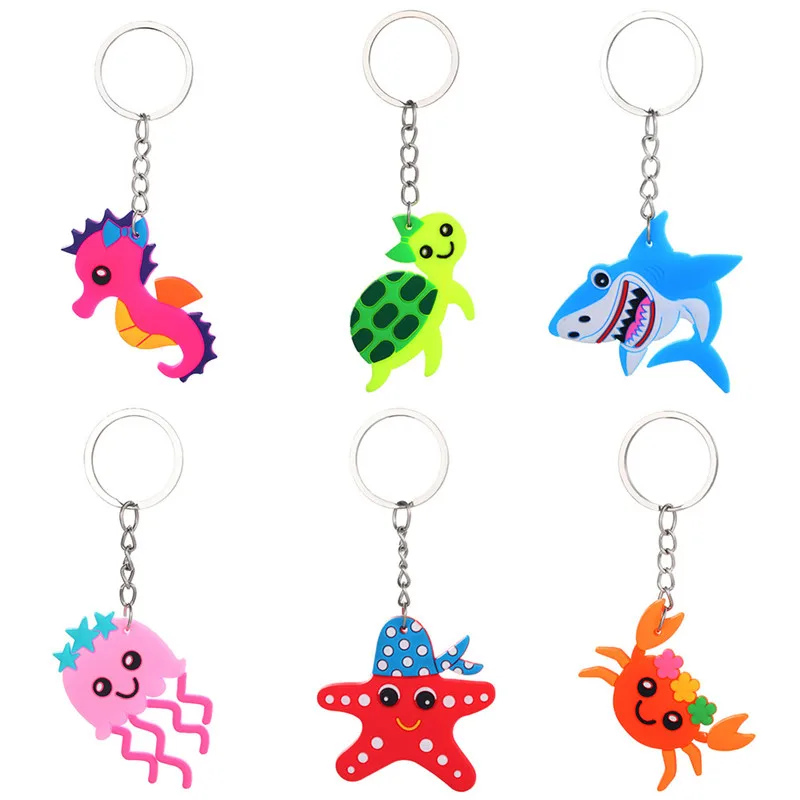 

Sea Animal Keychain Cute Shark Cartoon PVC Key Rings Key holders Gift Keychain Bags Pendants Wholesale Accessories