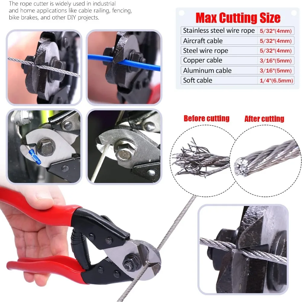 Wire Rope Crimping Tool Kit with 240 Sleeves, 165FT Cable, Thimbles & Cutter for DIY and Industrial Use