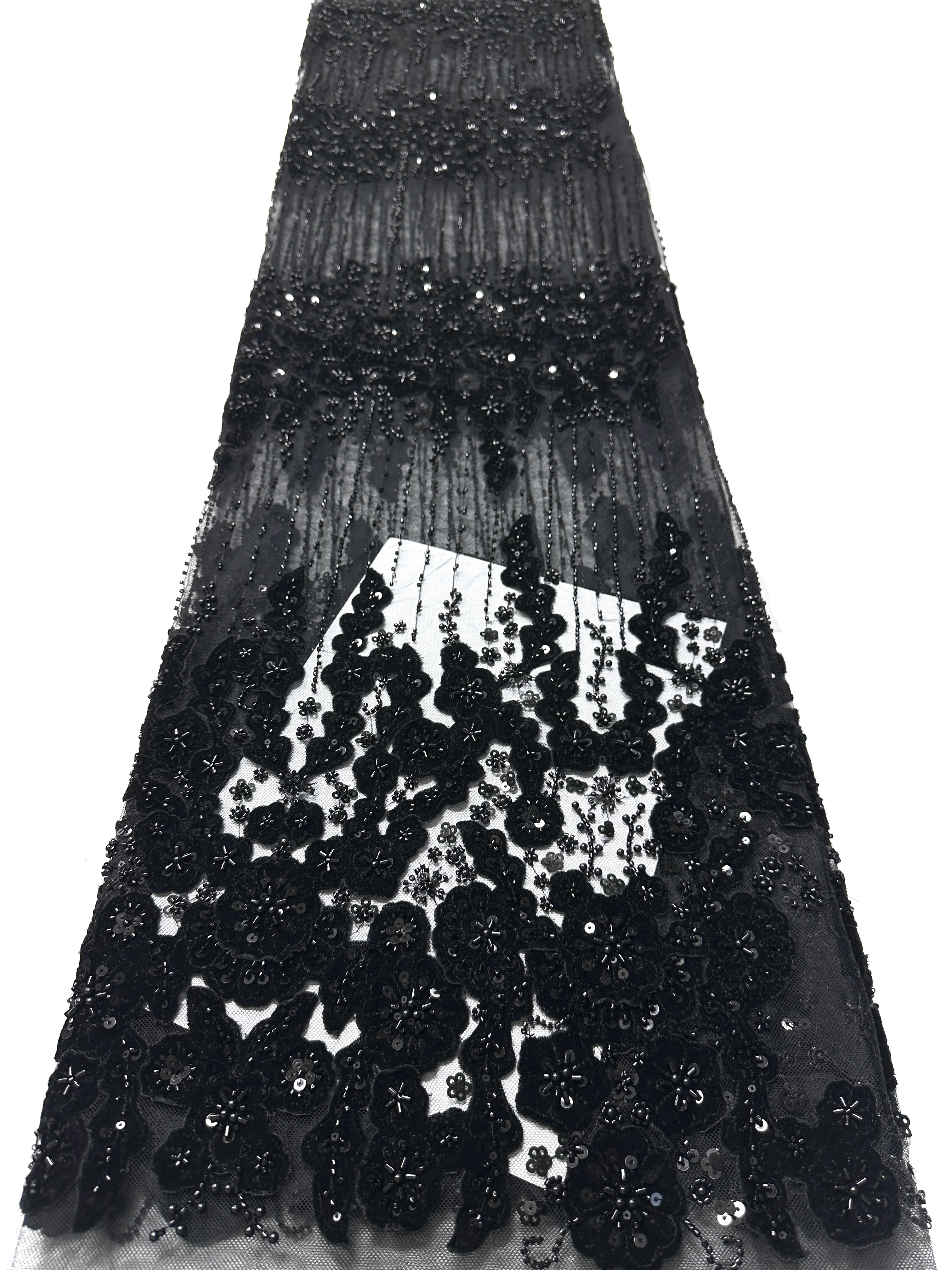 2025 New Design Luxury French African Velvet Tulle Beaded lace Sequins Mesh Lace Nigeria French Fabric For Wedding Dresses Sew