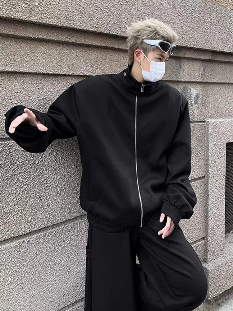 

Повседневный спортивный комплект-двойка для мужчин: модный тренд весны, свободная куртка с подплечниками, свитшот с круглым вырезом, молодежная одежда с длинными рукавами