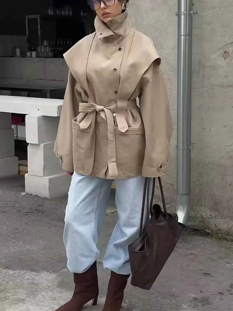 

Европейский и американский стиль, осенне-зимний новый дизайн женской одежды, универсальный однотонный плащ с поясом на талии c