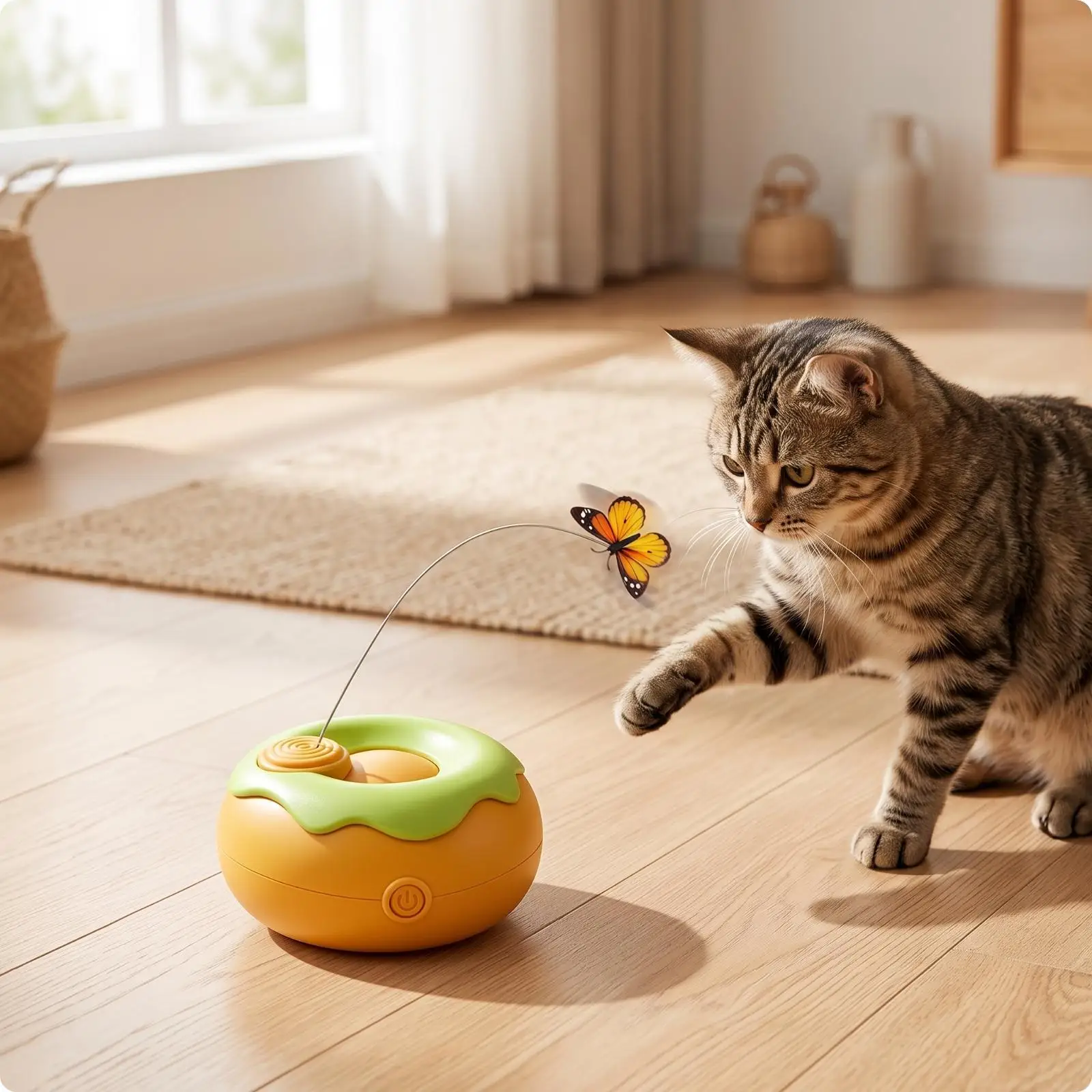Electric Cat Teaser Wand Handsautomatic Electric Cat Toy USB Rechargeable 360 Degree for Kittens, Solo Play, Home