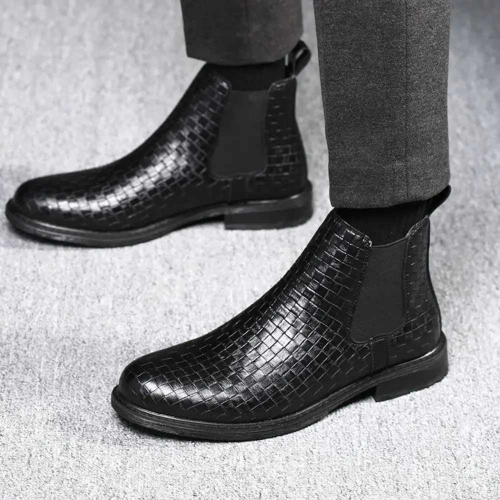 Luxury Chelsea Buckle Leather Men Boots Crocodile Pattern Ankle Boots Men Shoes Solid Boots Men Spring/Autumn Drop Shipping 2024