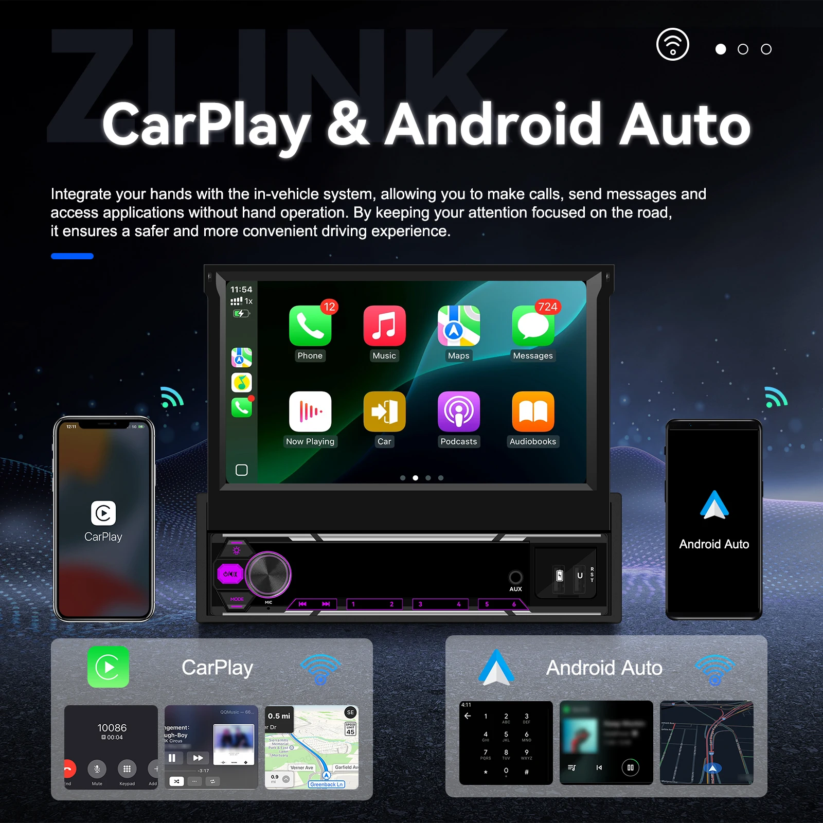 Camecho 6 + 128G 1 Din راديو السيارة 7 "شاشة قابلة للسحب أندرويد Autoradio Carplay Auto GPS ستيريو 1Din مشغل وسائط متعددة واي فاي 4G #2