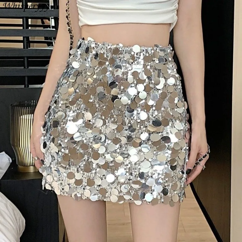 

Short Skirt Sequined Skirt Women Clothing Vintgae Design Thin Skirt Female Summer New Korean Style Casual Faldas Largas