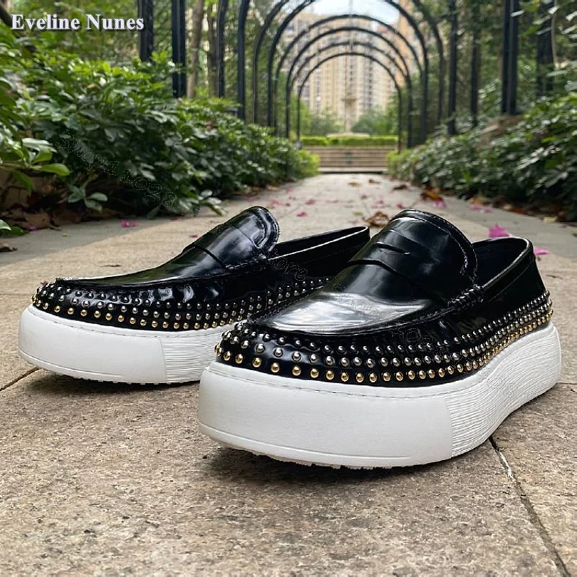 Black Rivet Decor Comfortable Loafers Slip on Men Shoes Party Shoes Stylish Men Shoes Flat Shoes Big Size 38-45 Zapatillas Mujer