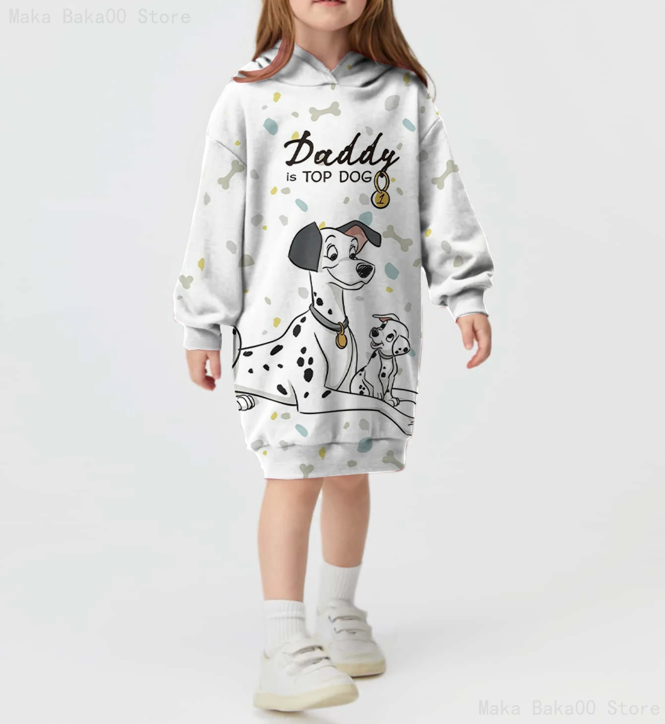 New Spring and Autumn Children\'s Clothing Hoodies Sweatshirt Dress Printed Disney Series Dalmatian Girls Sports Hoodies Dress